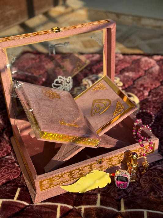 Ziwaj Pink Transparent Velvet Quran Set
