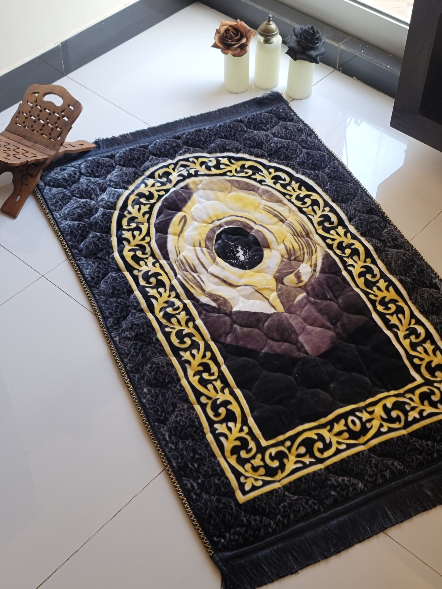 Jet Black Velvet Bridal Quran Set (Ittar , Tasbeeh , Velvet Quran , Velvet Rahal Box , Prayer Mat)