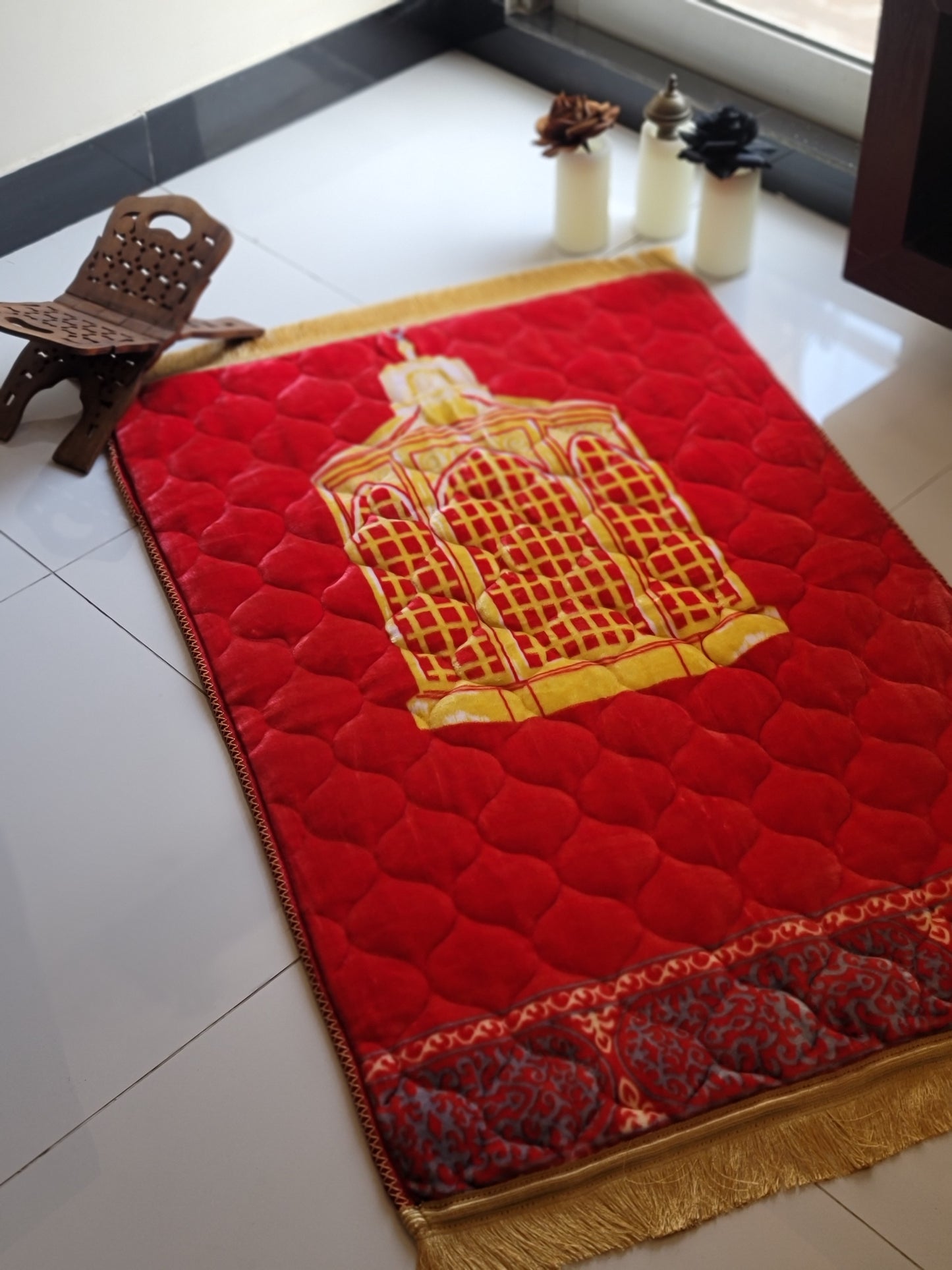 Red Velvet Bridal Quran Set (Ittar , tasbeeh , Prayer Mat, Velvet Box/ Rahal Box)