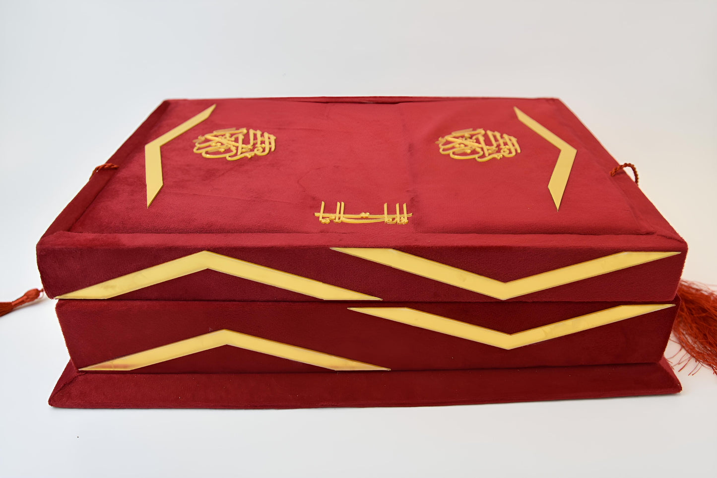 Bridal Red Velvet Translation Quran Set with Tafseer (Ittar ,Tasbeeh , Rahal Box Velvet , Quran , Prayer Mat)