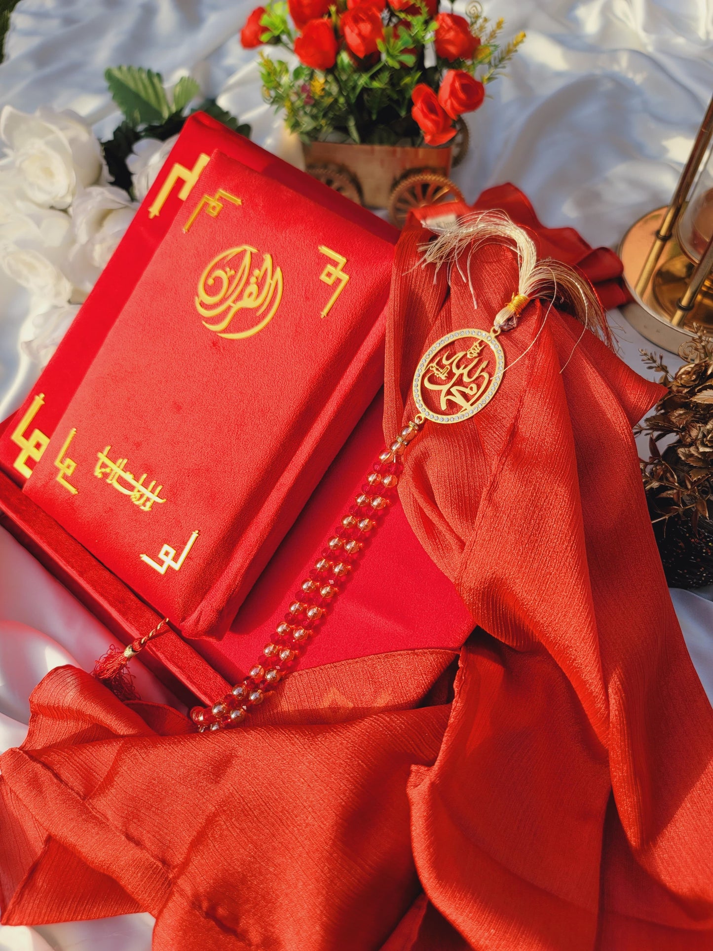 Tazkira Bridal Quran Set with Janamaz , scarf , Ittar , Tabeeh , Rahal box , Name Customize
