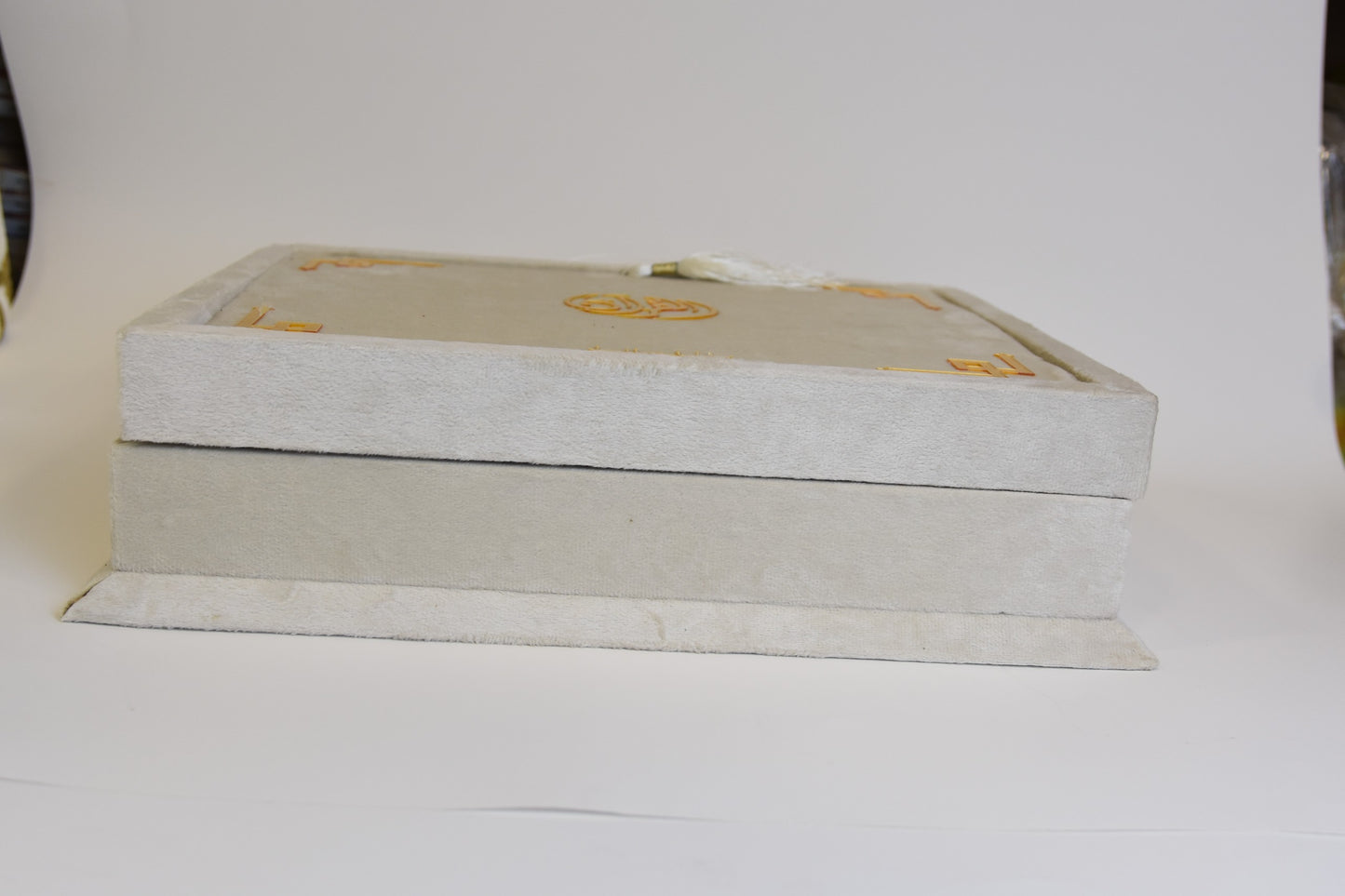 Pearl White Tazkira Quran Set (Ittar , Scarf Gold Plated Tasbeeh, Janamz)
