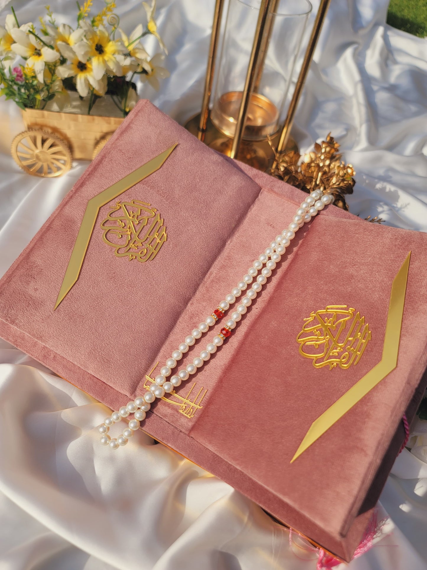 Rose Pink Velvet Quran Set