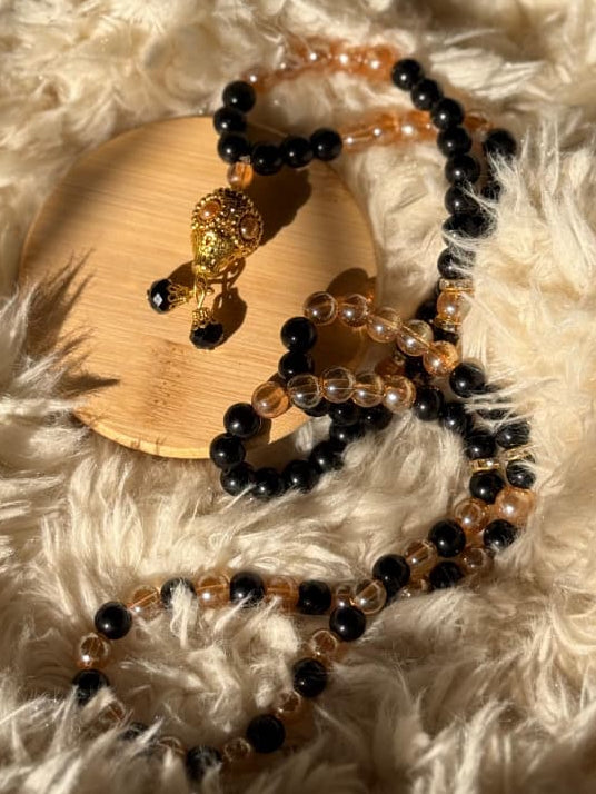 Signature Black Stone and Golden Crystal 100 Beads Tasbeeh By Idara-e-islamiat