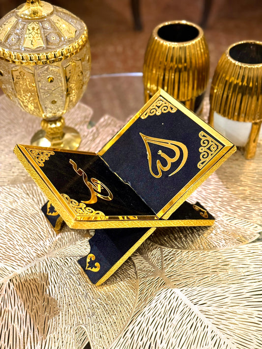 Decorative Muslim Golden Velvet Rehal Quran Holder Stand online Decorative Muslim black Velvet Rehal Quran Holder Stand online available at Idara-e-Islamiat. ideal for wedding gift at affordable Price.