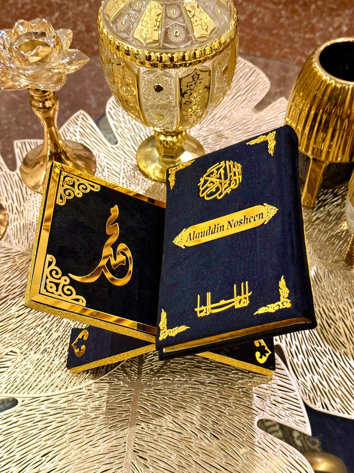 Decorative Muslim Golden Velvet Rehal Quran Holder Stand online Decorative Muslim black Velvet Rehal Quran Holder Stand online available at Idara-e-Islamiat. ideal for wedding gift at affordable Price.