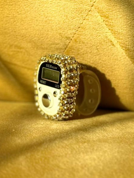 White Fancy tasbeeh Counter with handmade diamond cut gemstones by Idara-e-islamiat