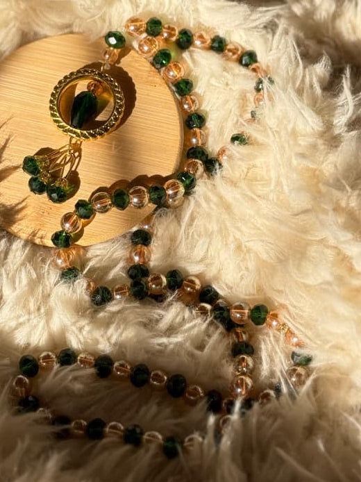 Signature Green & Golden Crystal 100 Beads Tasbeeh By Idara-e-Islamiat