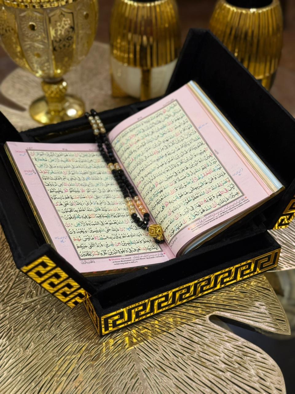 Al Kitab Black Velvet Standing Quran Set