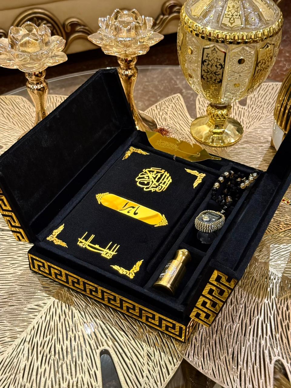 Al Kitab Black Velvet Standing Quran Set