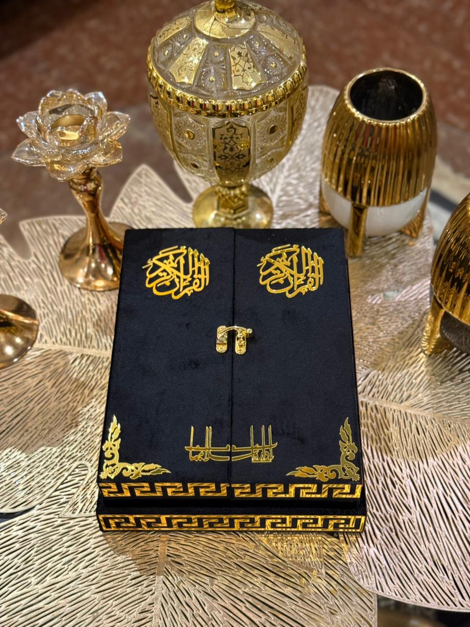 Al Kitab Black Velvet Standing Quran Set