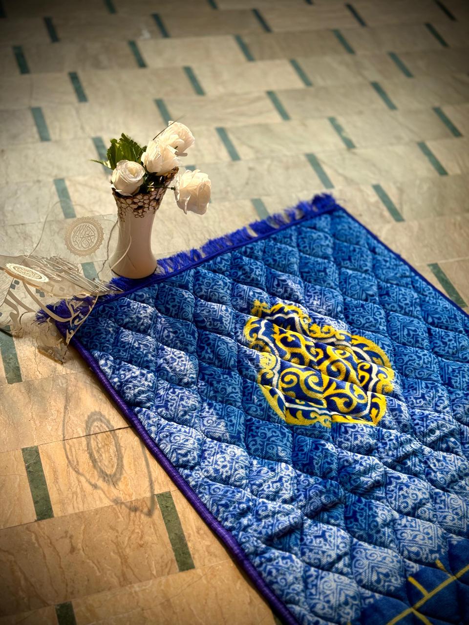 Blue Motive Stuffed Prayer Mat (Janamaz)
