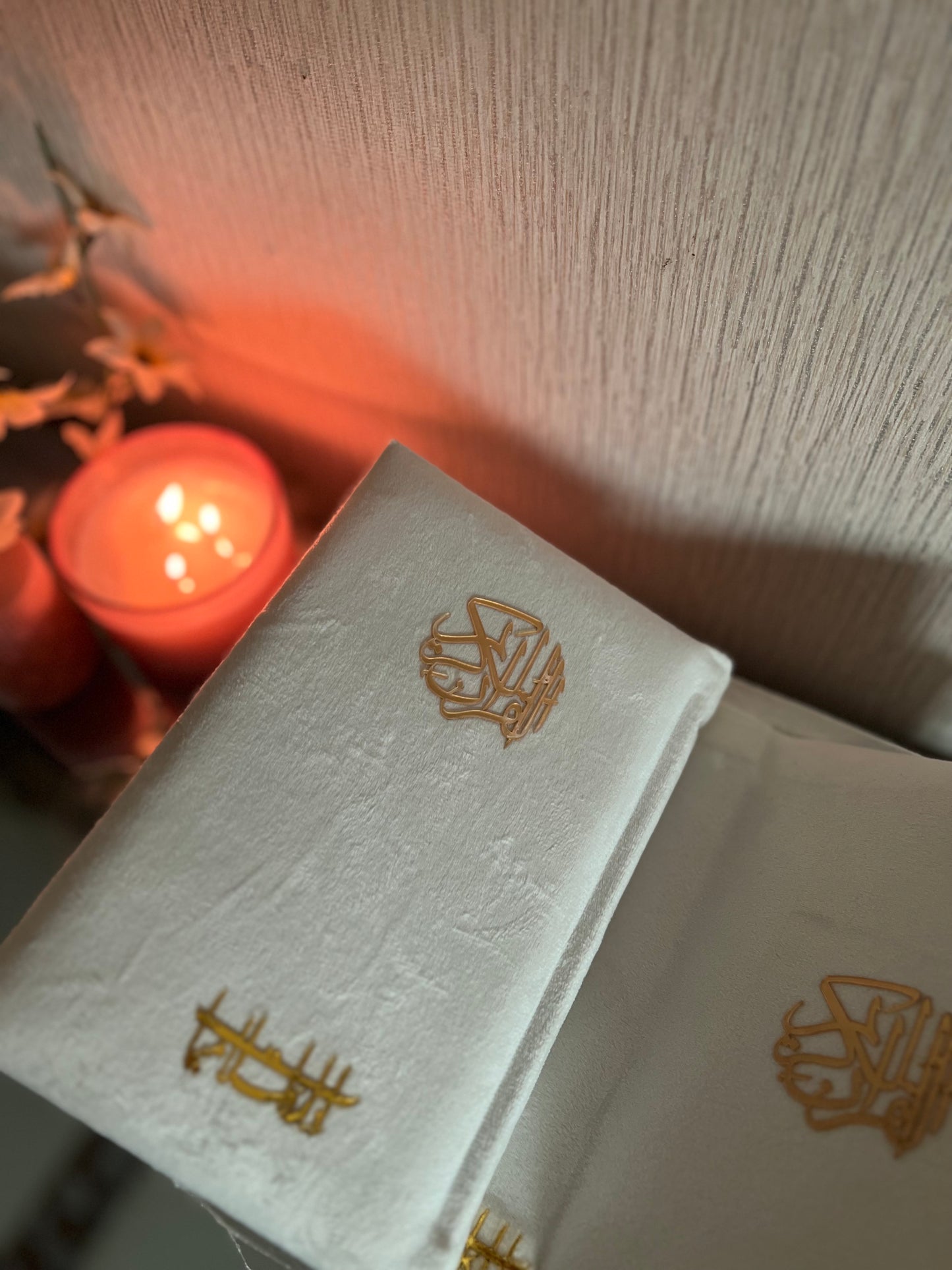 White Pearl Bridal Velvet Quran Set with Ittar Tasbeeh Janamz