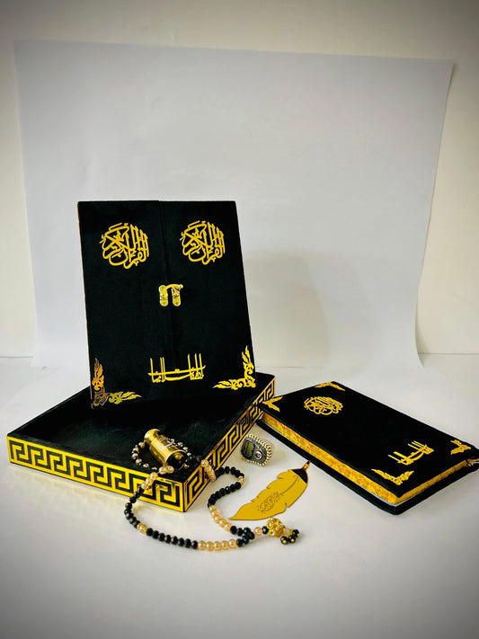 Al Kitab Black Velvet Standing Quran Set