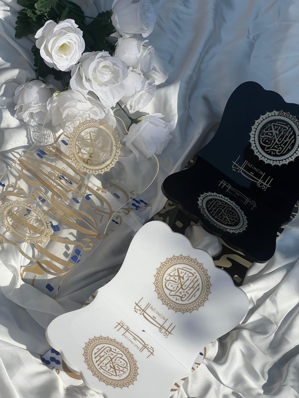 Black and white Quran Rehals ready for Quran recitation 