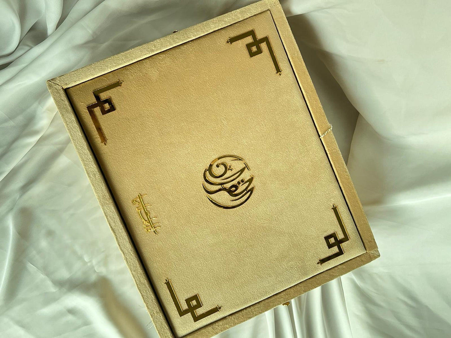 Tazkira Golden Quran Set with Matching Scarf , Gold Plated Tasbeeh , Ittar oud , Velvet Quran , Rahal Box Inclined and Prayer Mat
