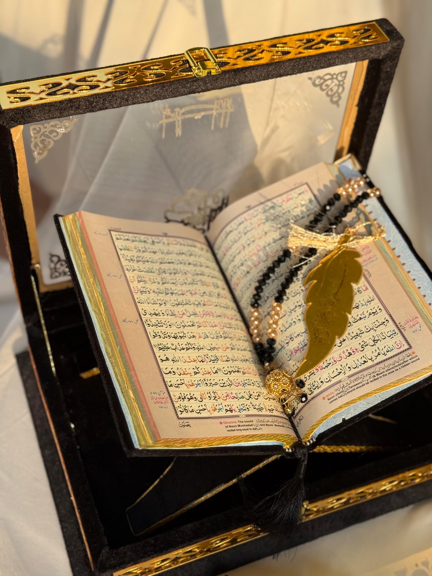 Ziwaj Quran Set , Transparent Bridal Velvet Black Quran Set , ittar , Tasbeeh , velvet Rahal , Counter Tasbeeh , Book Mark , Matching Janamz