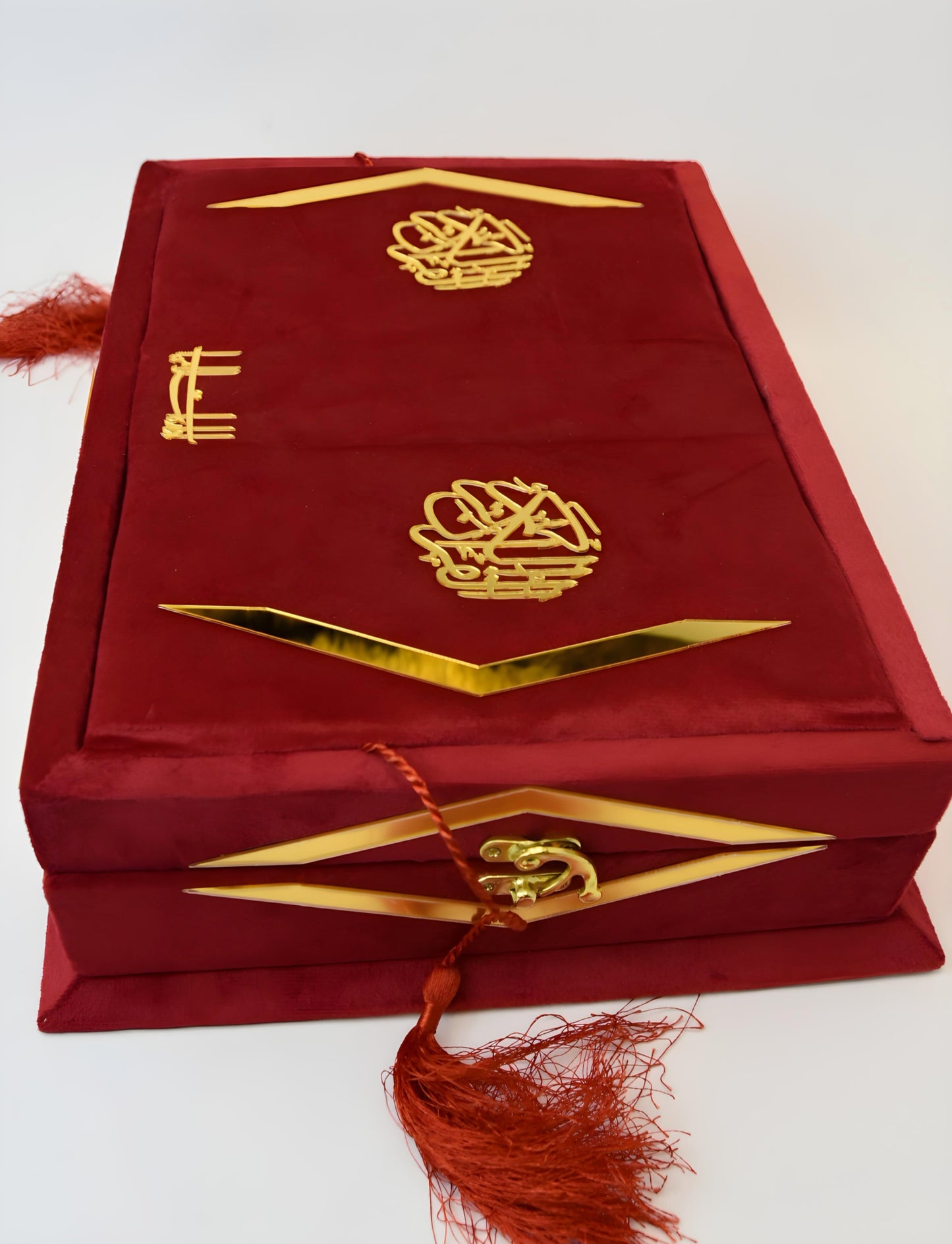 Ruby Red Velvet Quran Set (Tasbeeh , Ittar , Velvet Rahal Box , Velvet Quran)