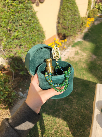 Velvet Tasbeeh box with ittar and Gold Plated Tasbeeh along with fancy counter