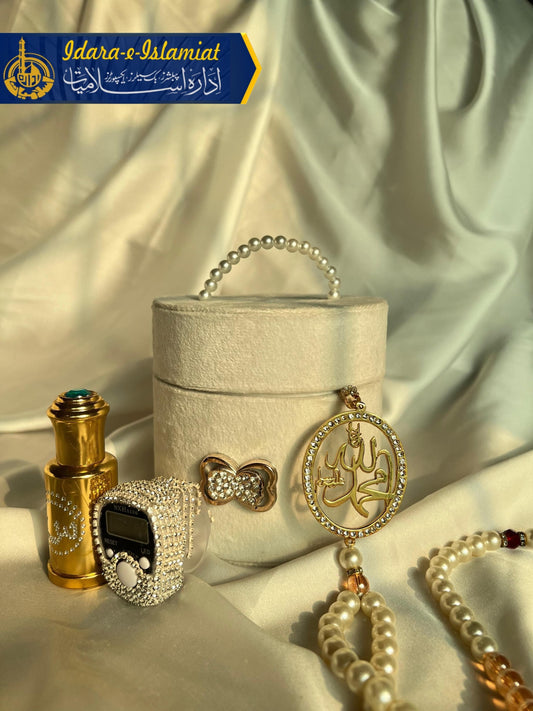 Velvet Tasbeeh box with ittar and Gold Plated Tasbeeh along with fancy counter