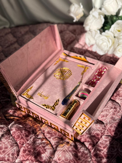 Al Kitab Pink Velvet Standing Quran Set