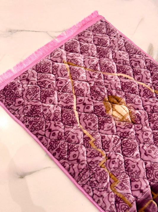 Pink floral jaynamaz - prayer Mate with a motive design online available at Idara-e-Islamiat, displayed for daily Muslim prayers. 