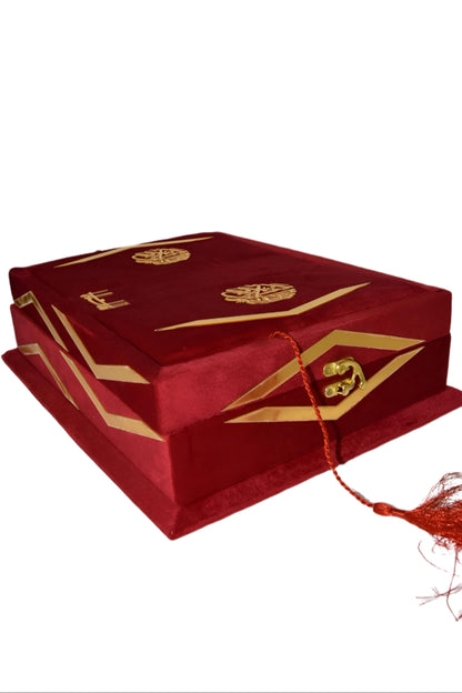 Red Velvet Bridal Quran Set (Ittar , tasbeeh , Prayer Mat, Velvet Box/ Rahal Box)