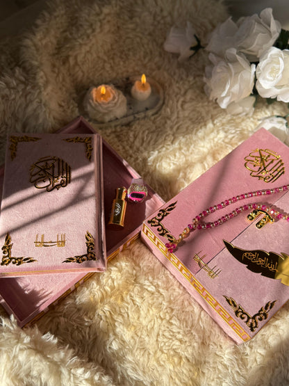 Al Kitab Pink Velvet Standing Quran Set