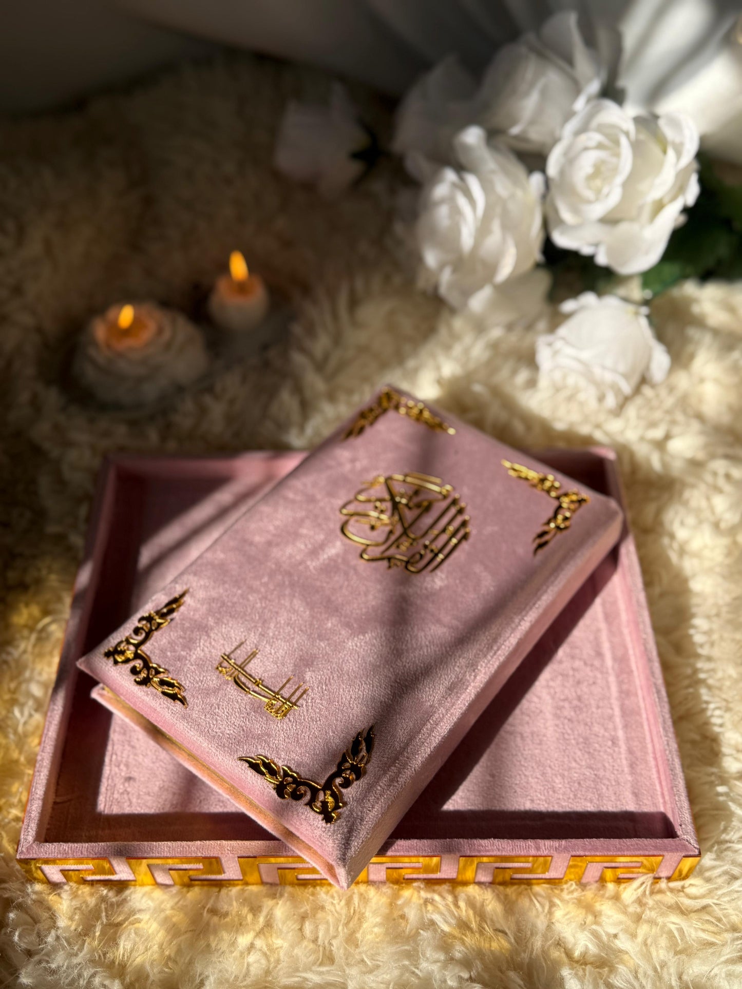 Al Kitab Pink Velvet Standing Quran Set