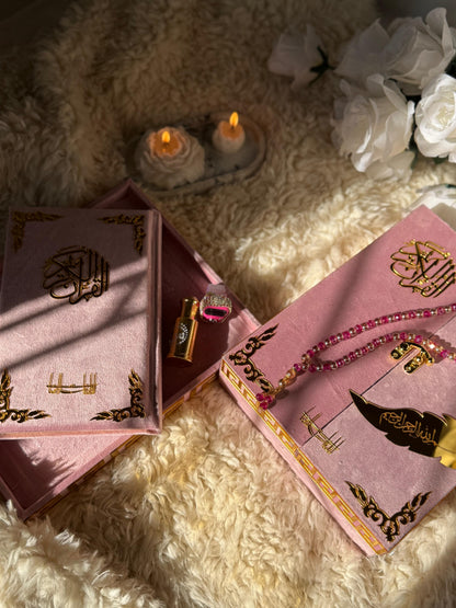 Al Kitab Pink Velvet Standing Quran Set