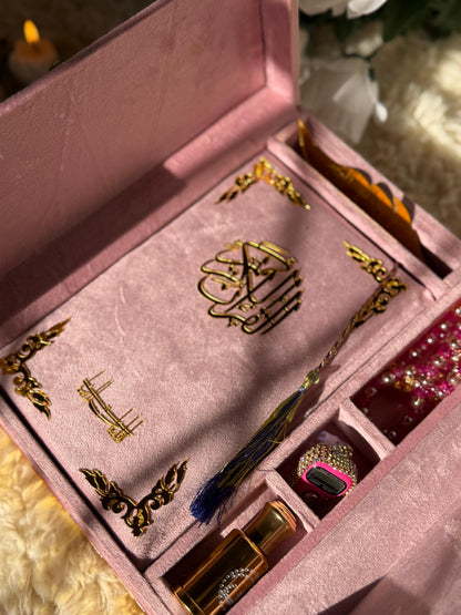 Al Kitab Pink Velvet Standing Quran Set