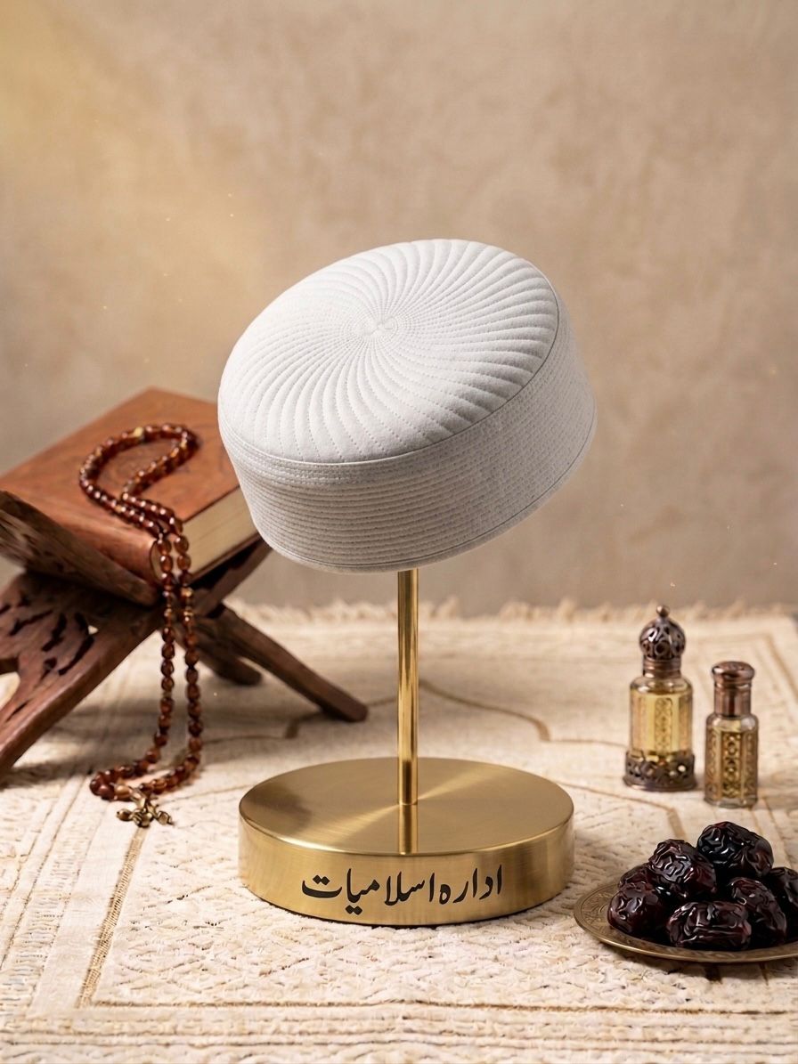Ameer Kufi Cap - Light Grey Large Border