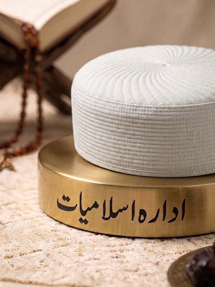 Ameer Kufi Cap - Light Grey Large Border
