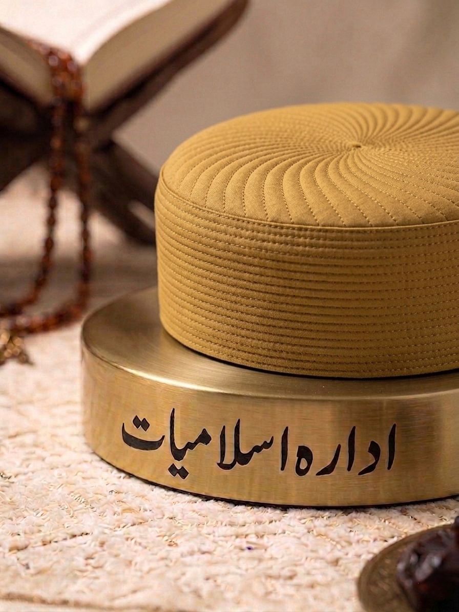 Ameer Islamic Kufi Cap - Golden -Large Border