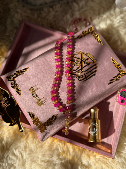Al Kitab Pink Velvet Standing Quran Set