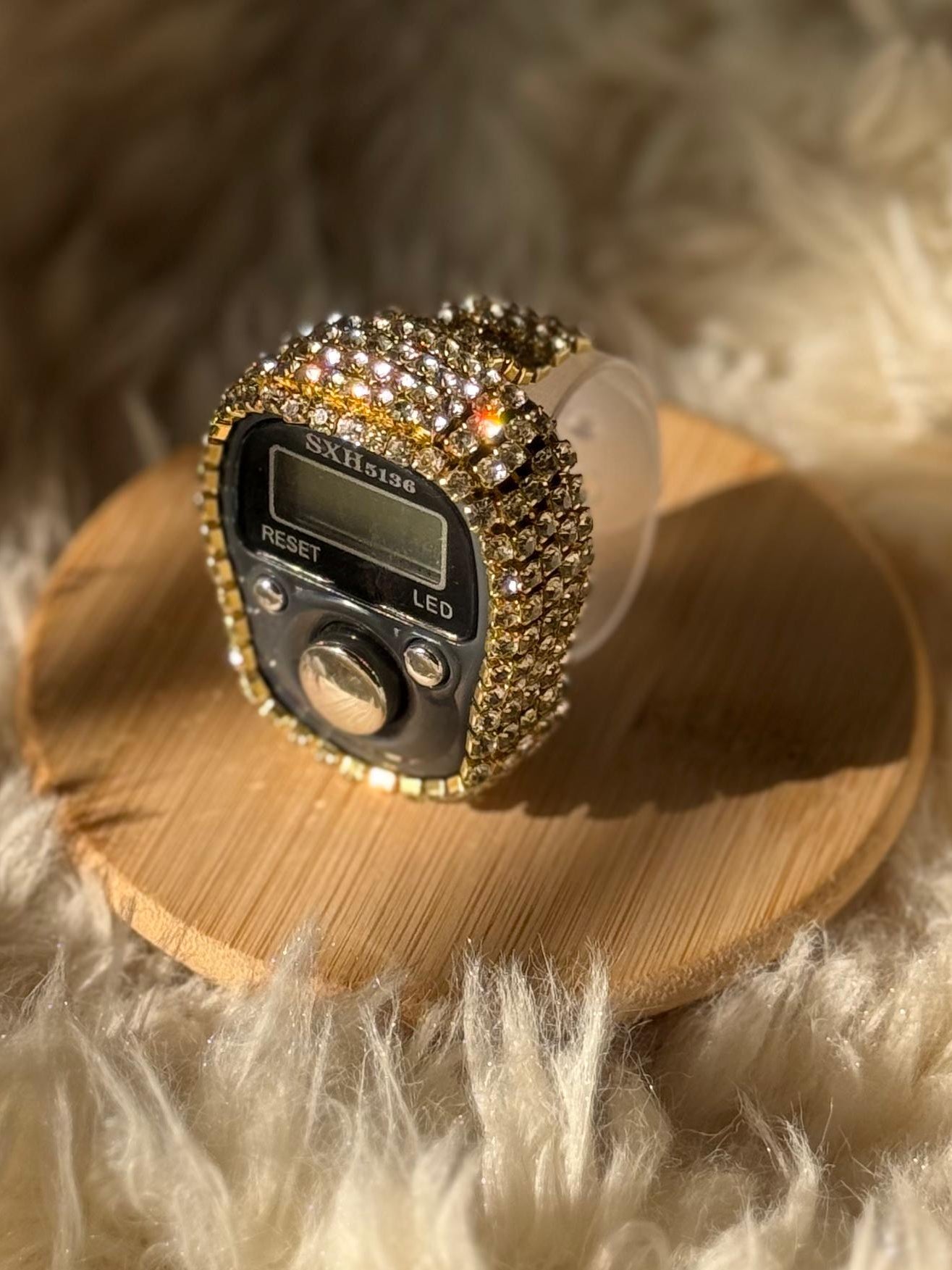 Black Fancy tasbeeh Counter with handmade diamond cut gemstones by Idara-e-islamiat 