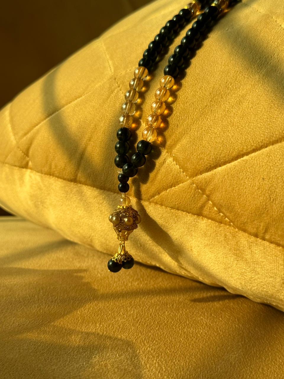 Signature Black Stone and Golden Crystal 100 Beads Tasbeeh By Idara-e-islamiat 