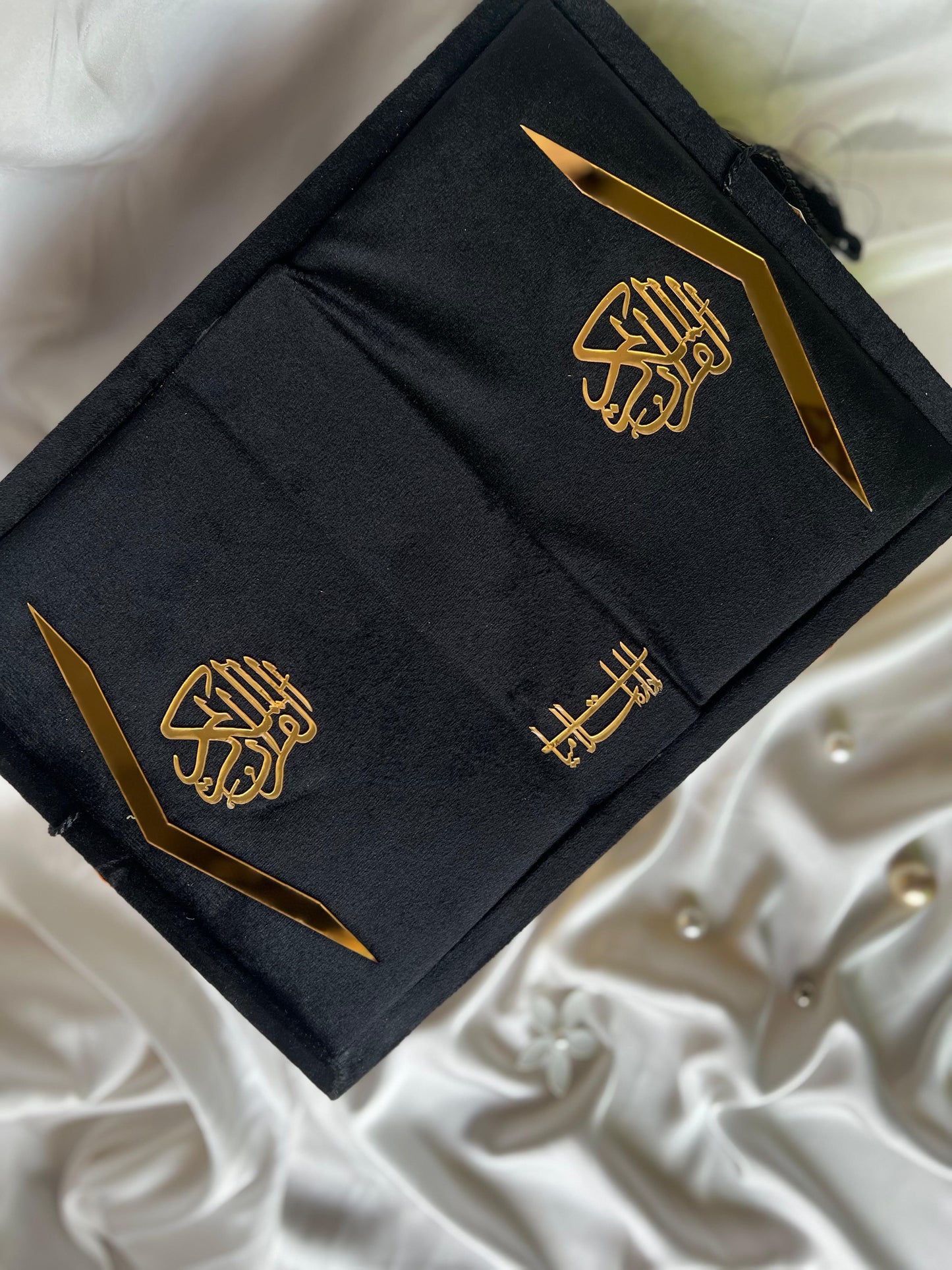 Luxury Black Velvet Quran box -  Premium Gift Set with Tasbeeh & ittar. Designed & Published by Idara-e-Islamiat (اداره اسلاميات). Purchase online at Idara-e-islamiat store with free delivery options across Pakistan.