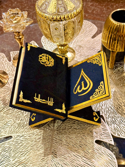 Decorative Muslim Golden Velvet Rehal Quran Holder Stand online Decorative Muslim black Velvet Rehal Quran Holder Stand online available at Idara-e-Islamiat. ideal for wedding gift at affordable Price.