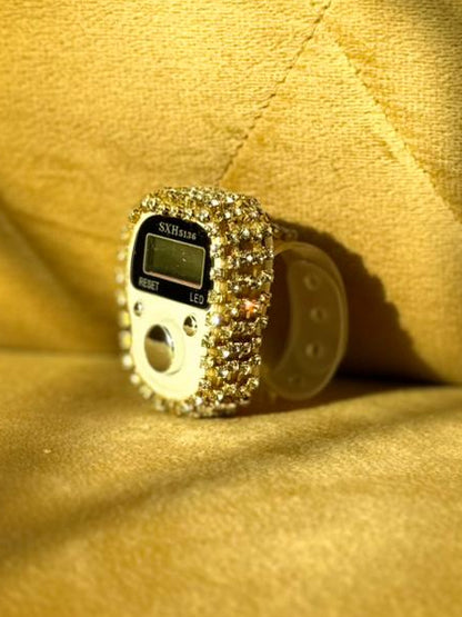 White Fancy tasbeeh Counter with handmade diamond cut gemstones by Idara-e-islamiat 