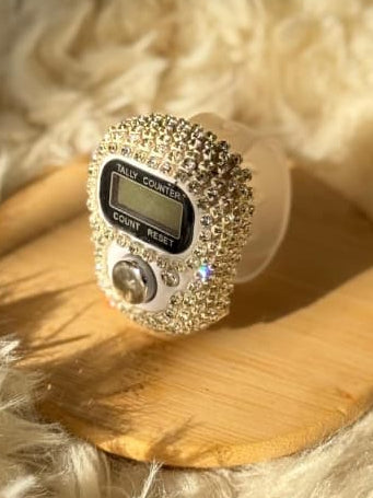 White Fancy tasbeeh Counter with handmade diamond cut gemstones by Idara-e-islamiat 