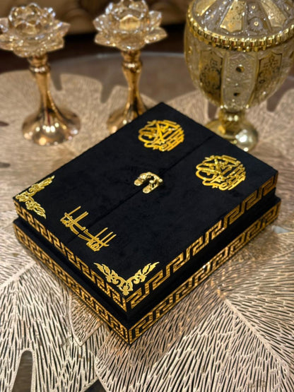 Al Kitab Black Velvet Standing Quran Set