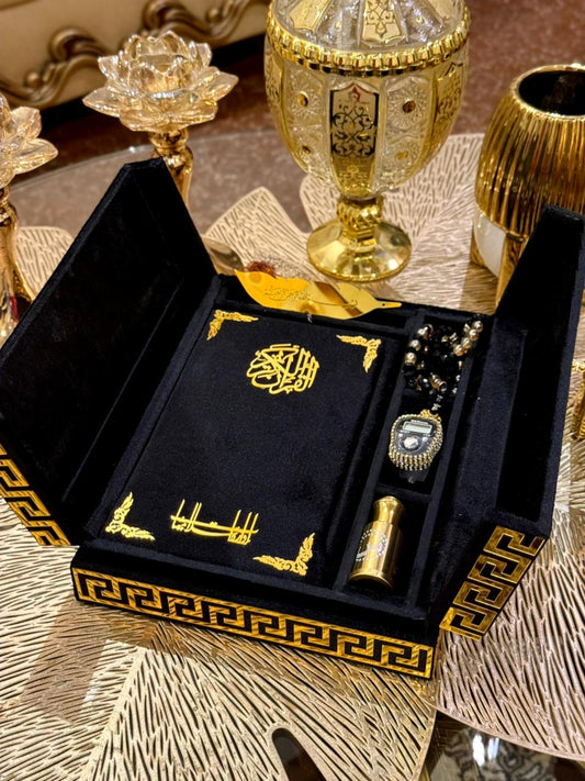 Al Kitab Black Velvet Standing Quran Set