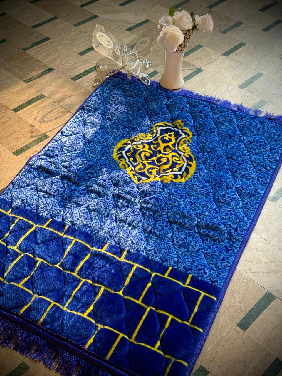 Blue Motive Stuffed Prayer Mat (Janamaz)