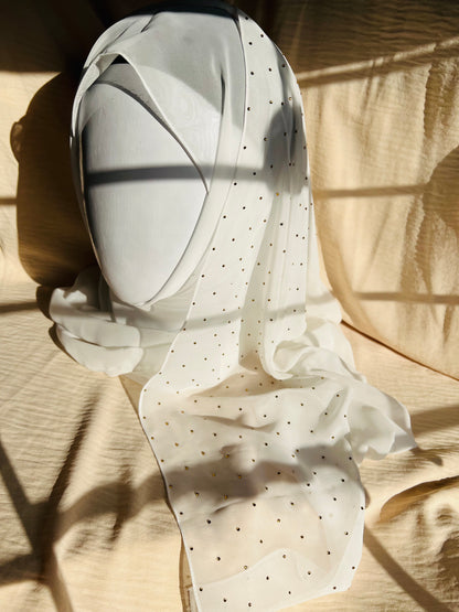 Pearl White Stoned Bright Scarf