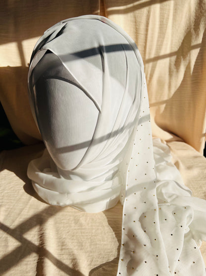 Pearl White Stoned Bright Scarf