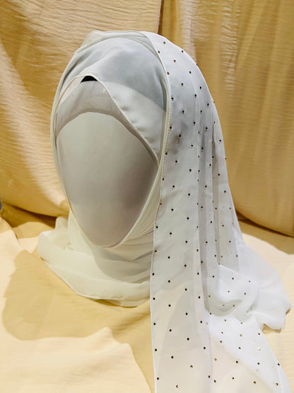 Pearl White Stoned Bright Scarf