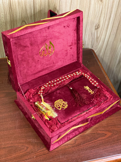 Pink Velvet Bridal Quran Set , Tabseeh , Ittar