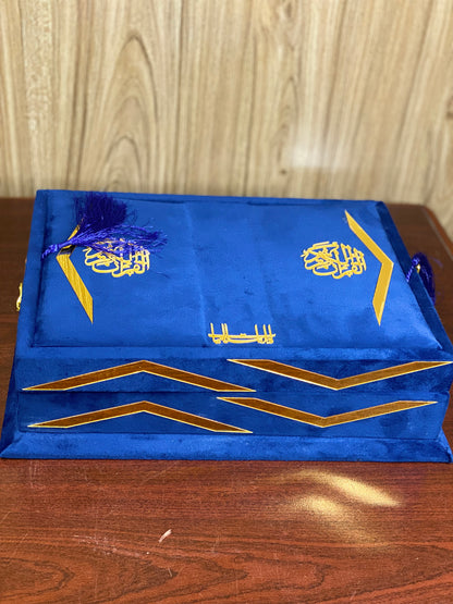 Blue Velvet Bridal Quran Set (Ittar , Tasbeeh , Rahal Box , Velvet Quran , Velvet prayer mat)