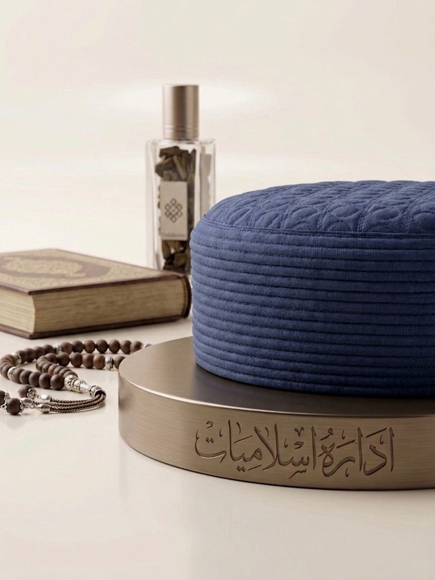 Sujud Islamic Kufi Caps - Blue - Small Border
